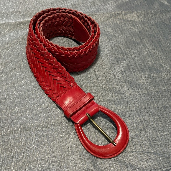 Vintage Accessories - Red Braided Leather Wide Belt Made in Turkey